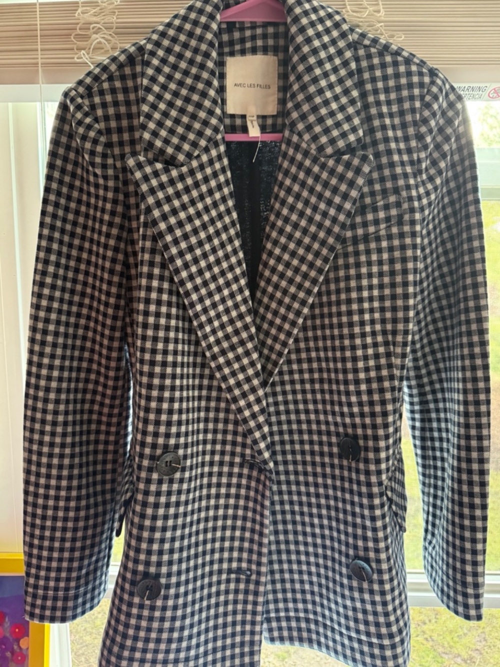 Avec Les Filles XXS Petite Black White Gingham Double Breasted Blazer - Picture 5 of 5